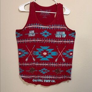 Cowgirl Tuff Red and Teal Patterned Tank Top